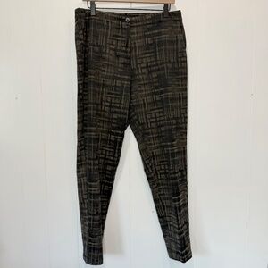 Lilith Paris Geometric Plaid Green & Black Slim Straight Ankle Pants Large 42
